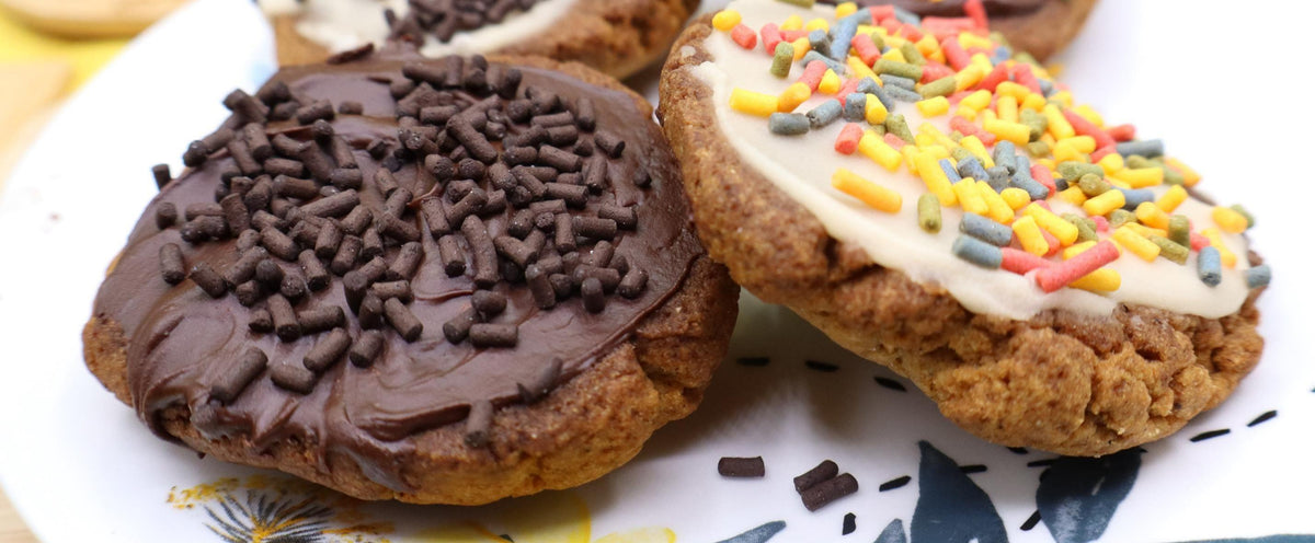 High Protein Sprinkled Cookies, Iced, Sugar Free, Vegan, Gluten Free, Dairy Free, Nut Free, Allergy Friendly, Fitness Gifts, Low Carb snack