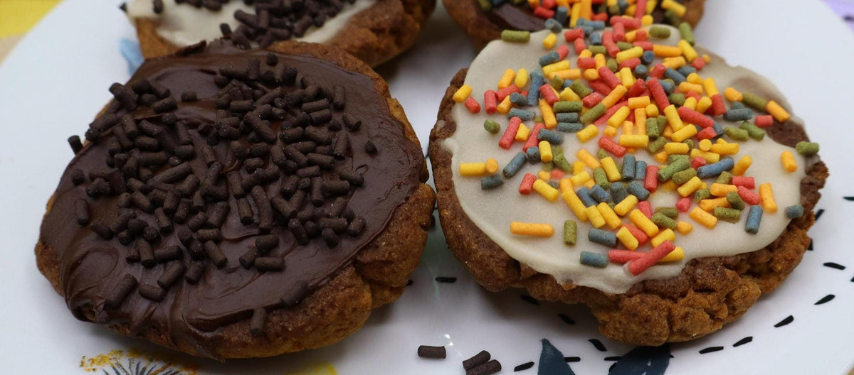 High Protein Sprinkled Cookies, Iced, Sugar Free, Vegan, Gluten Free, Dairy Free, Nut Free, Allergy Friendly, Fitness Gifts, Low Carb snack
