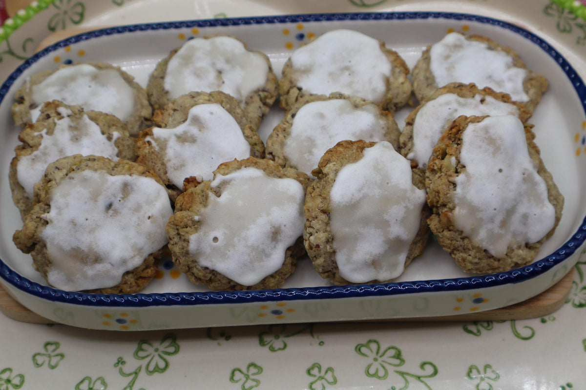 Gluten Free Cinnamon Raisin Cookie, Dairy Free, Vegan, Nut Free, Allergy Friendly, School Safe Snack, Lunchbox treat, Iced Cookies, Non-GMO