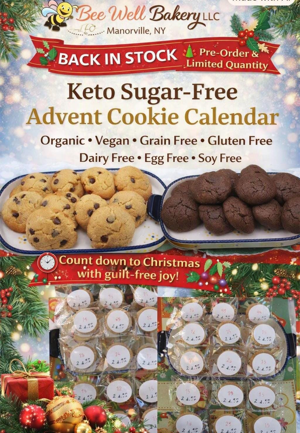 Keto, Advent Calendar, Cookies, Gluten Free, Vegan, Egg Free, Dairy Free, Christmas Countdown, Low Net Carb, Sugar Free, Erythritol Free