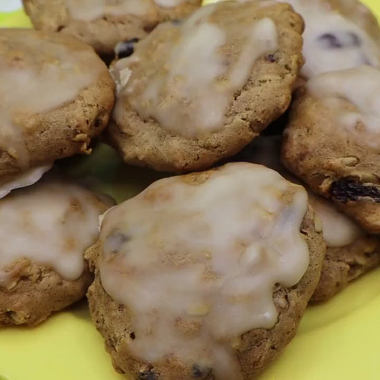 Gluten Free Cinnamon Raisin Oatmeal Cookies, Dairy Free, Egg Free, Vegan, Nut Free, Iced, School Safe, Apple Cinnamon, Fall Snack, Halloween