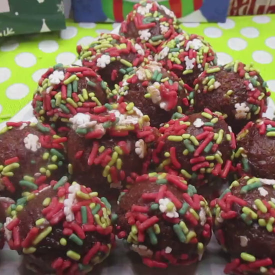 Gluten Free Munchkins, Dairy Free, Egg Free, Nut Free, Vegan, Glazed Sprinkled Donut Holes, Oat Free, School Safe Christmas Party Treats