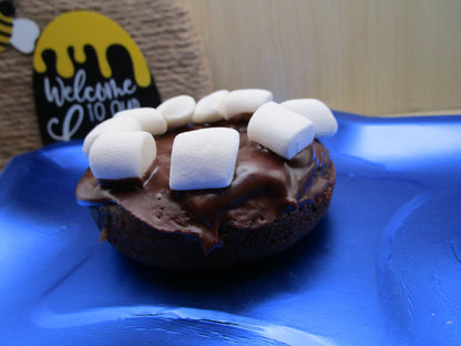 Smores Chocolate Donut, Gluten Free, Dairy Free, Egg Free, Glazed, Vegan, Nut Free, School Safe, Birthday Party, Marshmallow, Camp Fire Fun