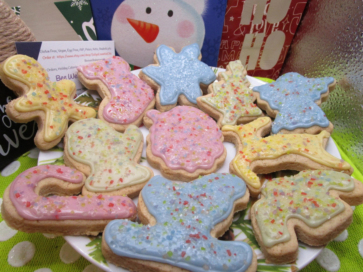 Gluten Free Sugar Cookies, Christmas, Egg Free, Dairy Free, Vegan, Nut Free, School Safe, Santa, Snowman, Reindeer, Sleigh, classroom party