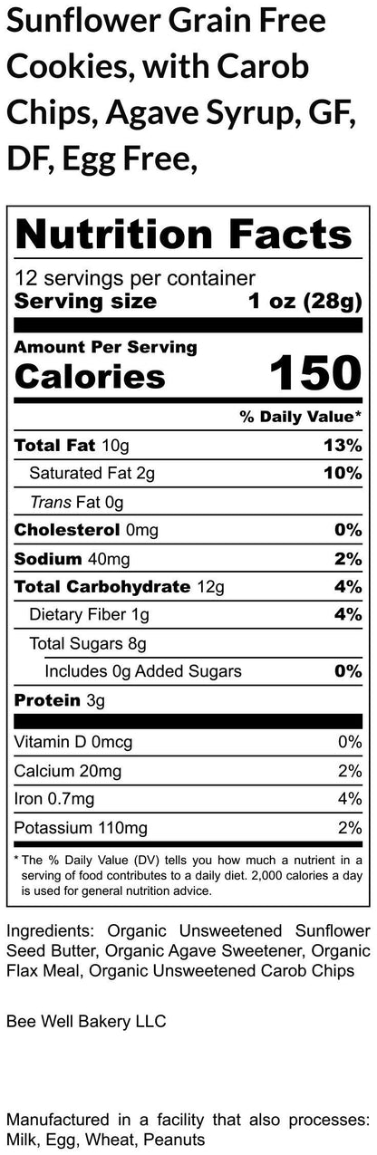Grain Free Cookies, Gluten Free, Dairy Free, Egg Free, Sunflower Seed, No refined Sugar, Organic, Preservative Free, School Safe, Nut Free