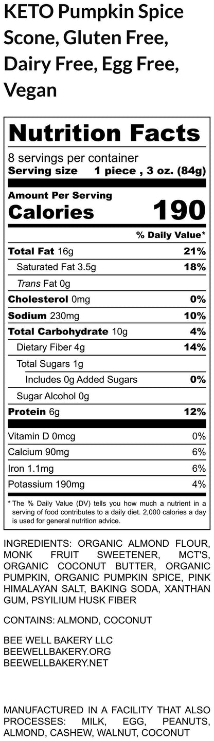 KETO Scone, Pumpkin Spice, Gluten Free, Dairy Free, Vegan, Grain Free, Sugar Free, Fall, Ketogenic Diet, Thanksgiving gift, Holiday Brunch