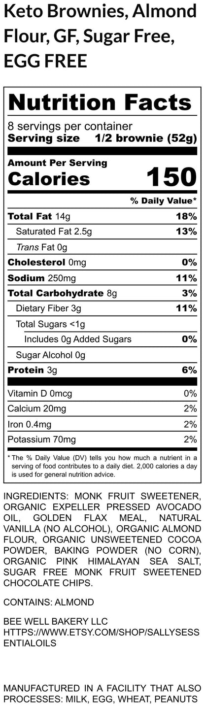 KETO Brownie, Gluten Free, Dairy Free, Egg Free, Erythritol Free, Sugar Free, Low Carb, Walnut, Pecan, Thanksgiving, Holiday Gift, Chocolate