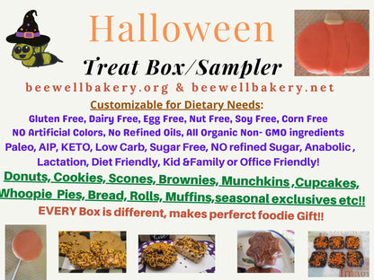 Halloween Treat Bakery Box, Gluten Free, Dairy Free, Egg Free, Peanut Free, Sugar Free, Keto, AIP Paleo, Trick or Treat, Cookie, Cake, Party